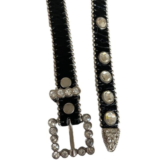 Brielle black belt with large rhinestones silver hardware SIZE M - Picture 7 of 9